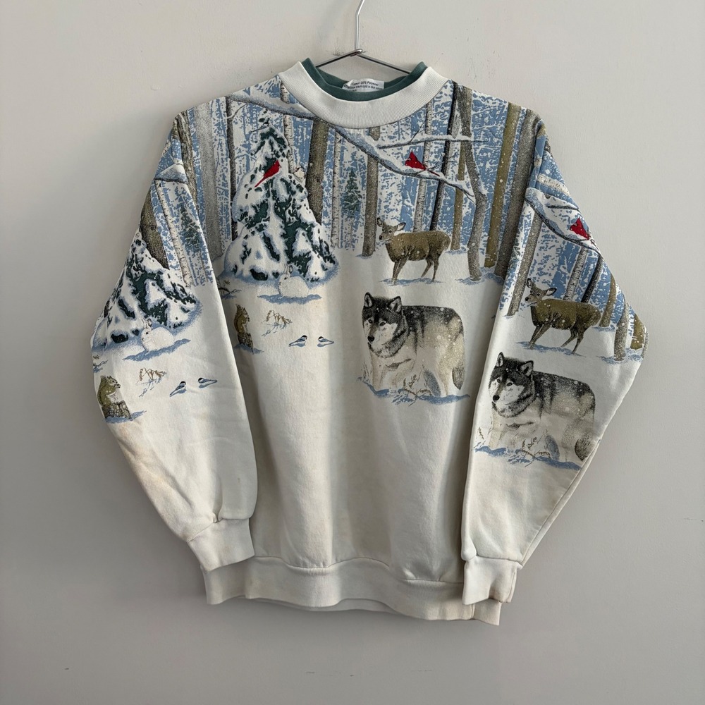 Artisans Sunschein Designs Winter Forest Wolf Deer Sweatshirt SM